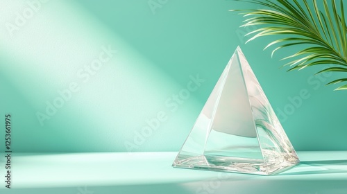 Artistic glass pyramid display bright studio photography minimalist environment close-up view contemporary design