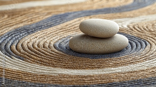 Zen garden stones, tranquility, balance, swirling pattern, peaceful background, meditation photo