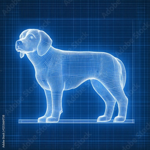 3D Wireframe Dog Model: Digital Pet Design & Blueprint
