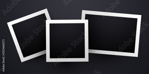 Photo frame collage mockup. Album photo template isolated on dark background. Blank polaroid memory image set.