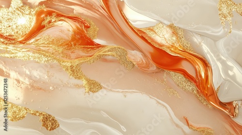 Abstract Gold and Orange Marble Swirls Design