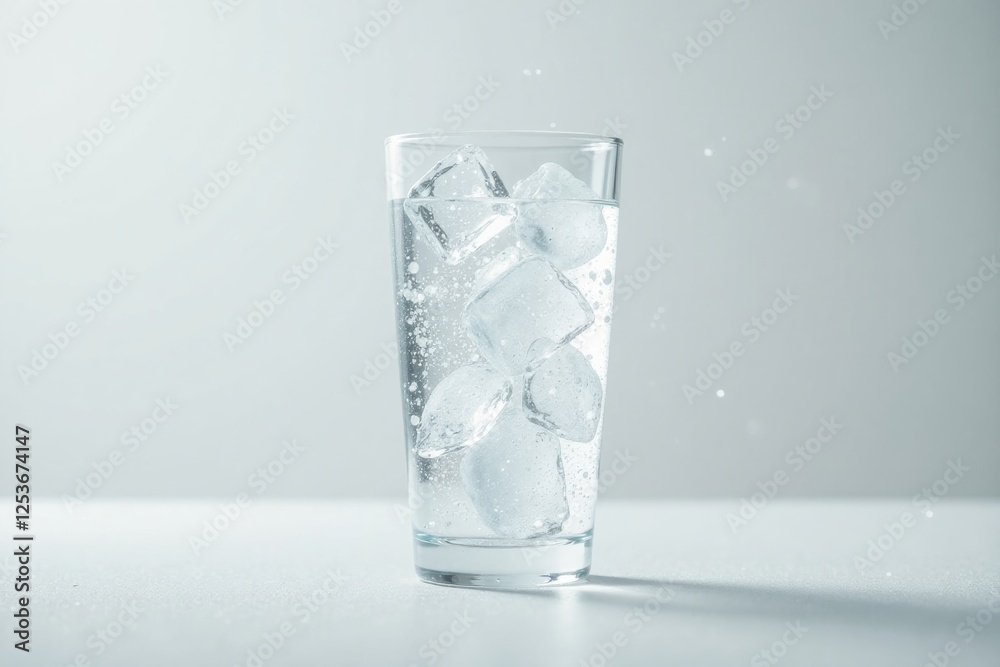 Refreshing Sparkling Water with Ice Cubes in a Tall Glass