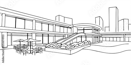3D Rendering of a Modern Restaurant and Mall – Architectural Visualization

