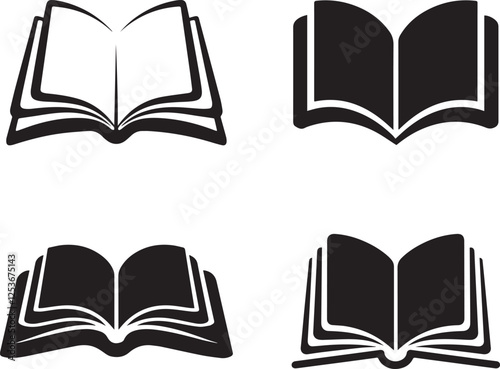 set of open book.Book Icon Silhouette Set