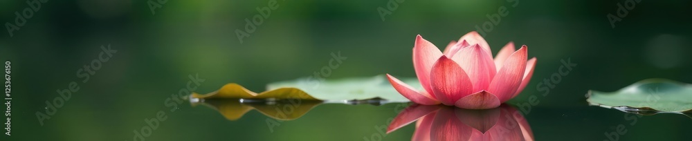 A delicate peach floats on the surface of a pond, natural, serene, calm A delicate peach floats on the surface of a pond, natural, serene, calm