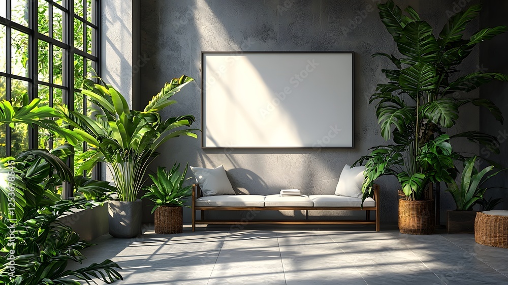 Fototapeta premium Minimalist white board mounted on a plain wall in a modern office setting featuring a crisp white surface with subtle shadows soft natural lighting and a clean