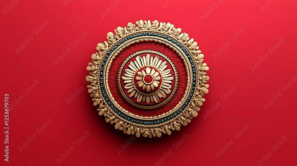Obraz premium Ornate Gold and Red Circular Decorative Element