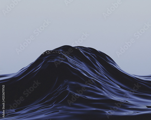 Une grande vague en mouvement sur fond bleu, un paysage de mer ou océan pendant la tempête minimaliste, en 3d