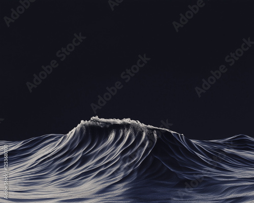 Une grande vague en mouvement sur fond noir, un paysage de mer ou océan pendant la tempête minimaliste, en 3d
