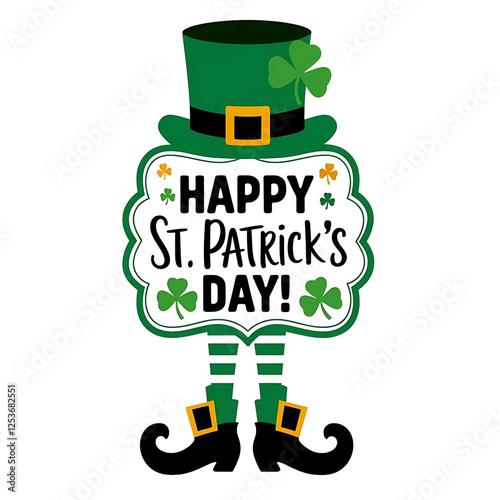 Festive St. Patrick's Day Graphic with Leprechaun Design on transparent background