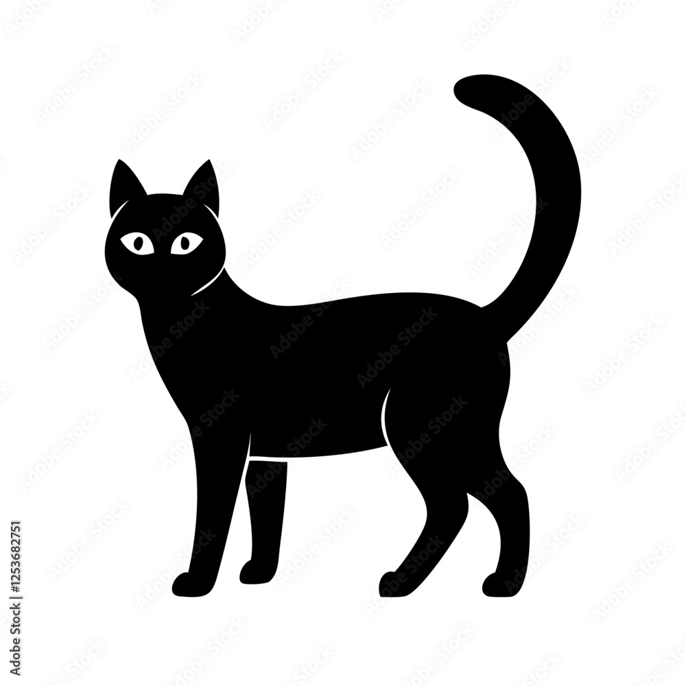 A bold and mysterious black cat icon, symbolizing elegance and curiosity. Ideal for Halloween themes, fashion brands, or mystical designs. A bold and mysterious black cat icon, symbolizing elegance and curiosity. Ideal for Halloween themes, fashion brands, or mystical designs.