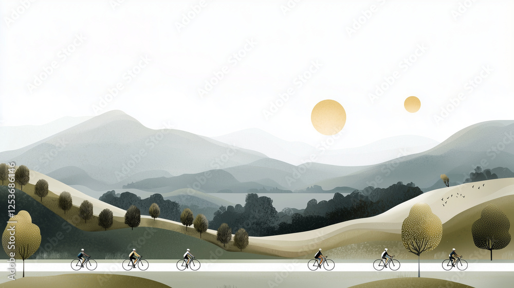 Fototapeta premium Charity Bike Ride Through Scenic Countryside for a Good Cause
