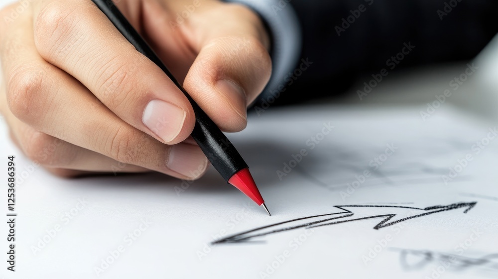 Hand drawing arrow with red pen, direction concept Hand drawing arrow with red pen, direction concept