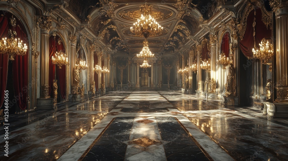 Obraz premium Opulent Grandeur: A Digital Rendering of a Baroque Palace Hall