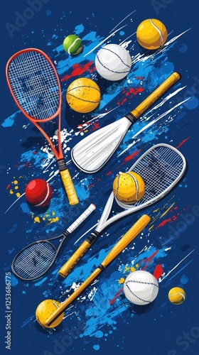 Tennis equipment graphic design; sports illustration