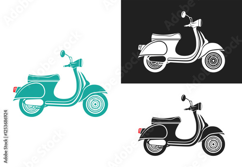 Bold Outline Moped Icon, Minimalist Monochrome Vector, Flat Design