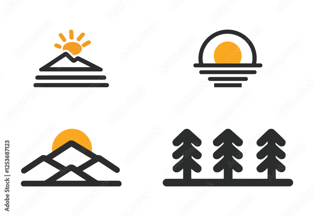 Minimalist sunrise and sunset Icon, Monochrome, Clean Vector Design