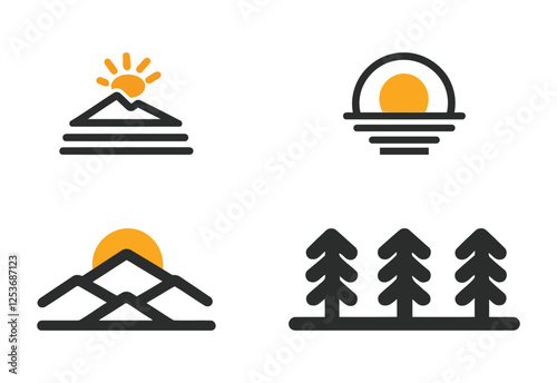 Minimalist sunrise and sunset Icon, Monochrome, Clean Vector Design