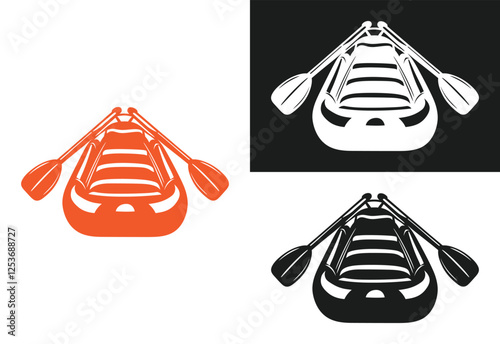 Minimalist Canoe boat and Paddle icon Silhouette vector illustration