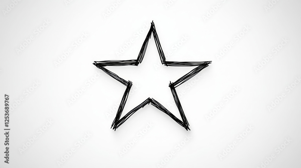 Obraz premium simple black doodle of five pointed star on white background, showcasing creativity and minimalism. This design can be used for various artistic projects