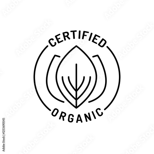 A minimalistic black linear badge with a leaf symbol and the text Certified Organic.