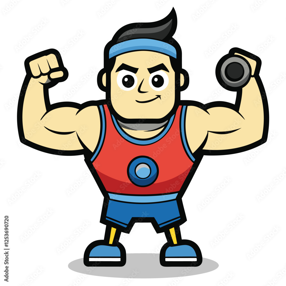 Cartoon Strong Man Vector Flexing Muscles with Dumbbell Cartoon Strong Man Vector Flexing Muscles with Dumbbell