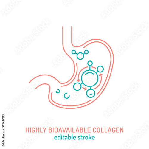 Minimalist line icon. Highly bioavailable collagen outline pictogram.