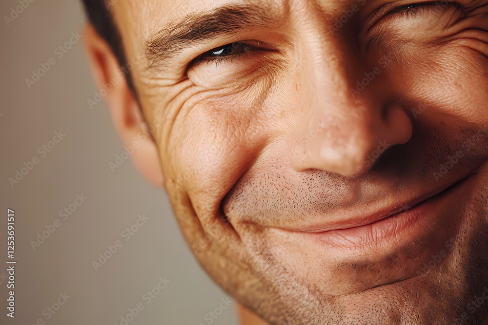Fototapeta premium Close up of smiling man showing expression of happiness and well being
