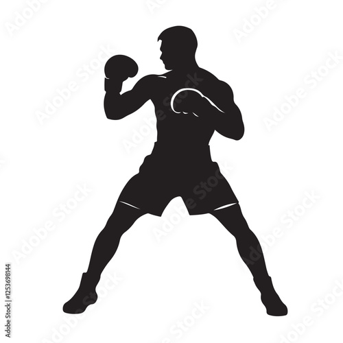 Kickboxing Athlete Silhouette in Stance - Vector Illustration