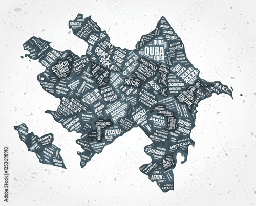 Azerbaijan regions word clouds. Country shape on textured background. Azerbaijan design in typographic style. Amazing vector illustration.