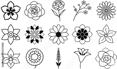 Collection of Black and White Floral Designs for Designers