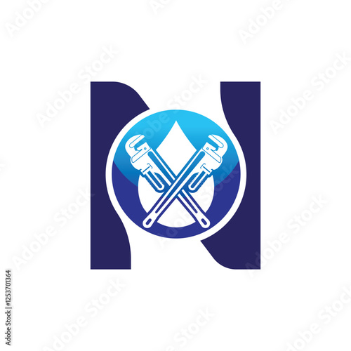 Letter N logo, N logo, AI logo set, Professional plumbing logo design, clean and modern. Ideal for plumbing services, water repair, pipe fitting, maintenance, and home service branding.