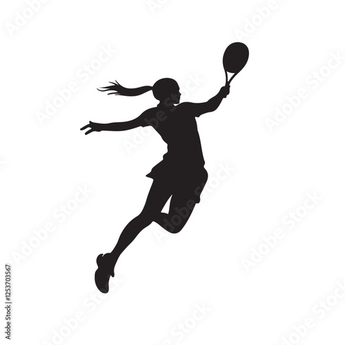 Silhouette of a Female Tennis Player in Smash Pose - Vector Illustration