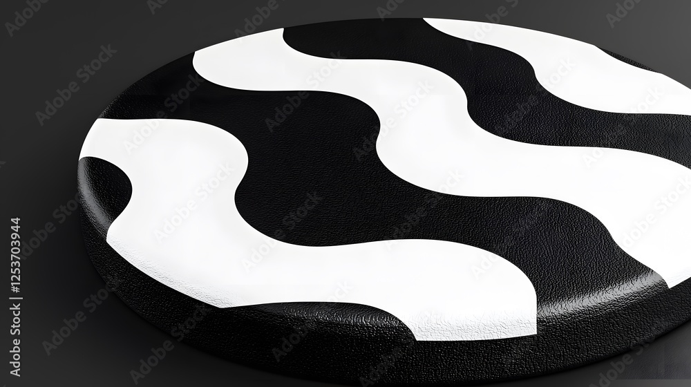 Obraz premium Black and White Abstract Waves Pattern on Round Surface Design