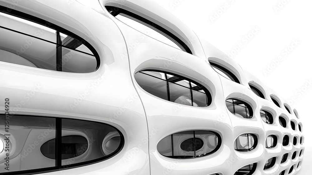 Modern Architecture with White Curved Facade and Unique Windows Modern Architecture with White Curved Facade and Unique Windows