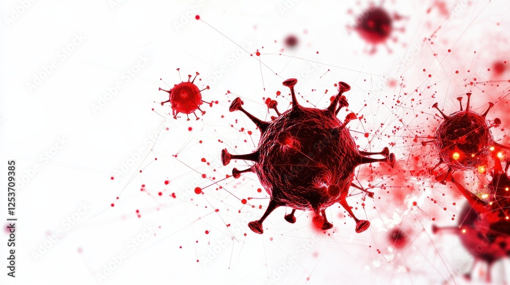 Global network under attack, digital connections breaking apart due to virus infection, glowing red warning signals, high-tech design, isolated on white background, copy space for cybersecurity risk. Global network under attack, digital connections breaking apart due to virus infection, glowing red warning signals, high-tech design, isolated on white background, copy space for cybersecurity risk.