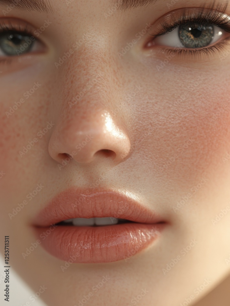 Naklejka premium Close-up of beautiful woman's perfect skin care concept with full lips. generative ai