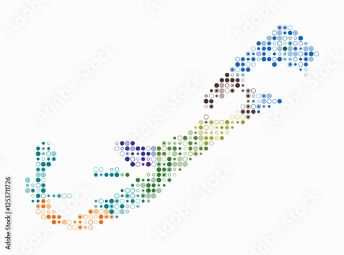 Bermuda, shape of the country build of colored cells. Digital style map of the Bermuda on white background. Small size circle blocks. Trending vector illustration.