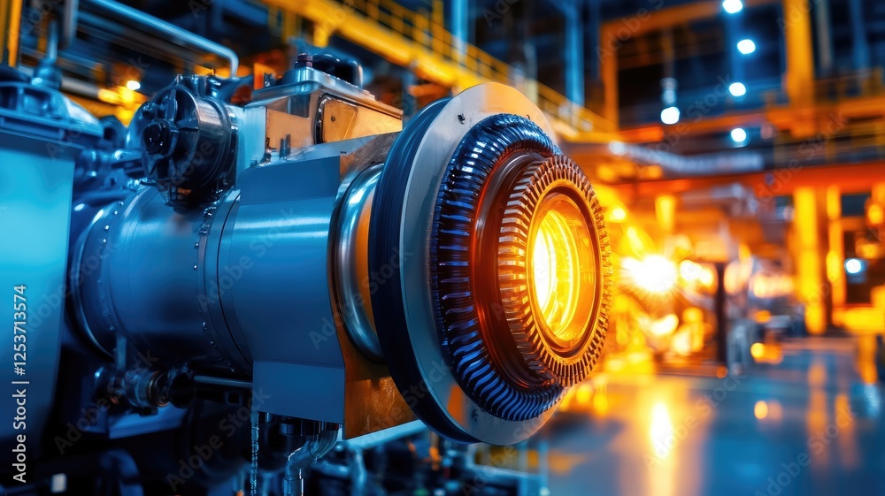 Fototapeta premium Industrial machinery in modern factory with vibrant lighting