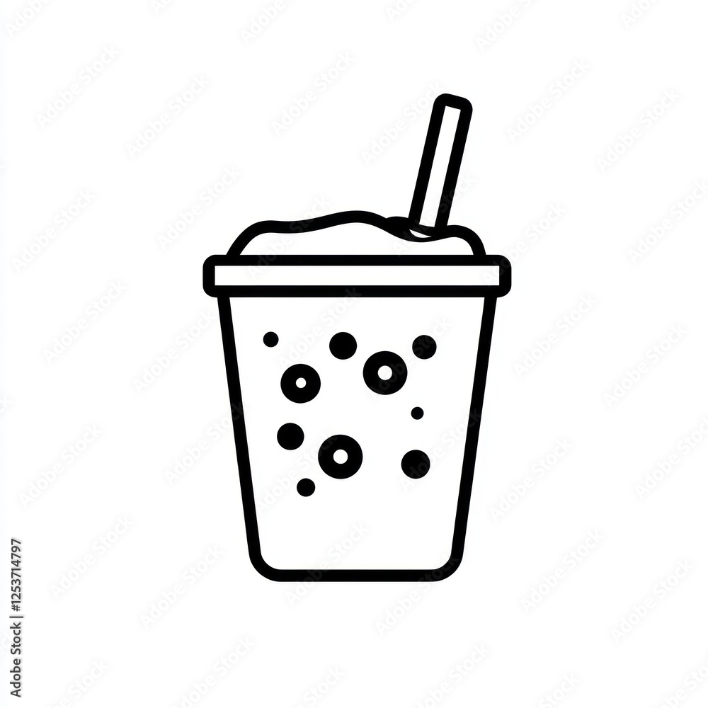 Simple outline of a beverage in a cup with straw Simple outline of a beverage in a cup with straw