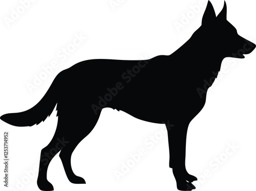 German Shepherd dog silhouette, Sitting german shepherd dog breed silhouette vector illustration, isolated on a white background