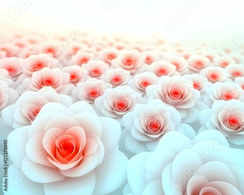 Serene field of abstract roses with soft background lighting for romantic themes, design, wallpaper, or a sense of peace