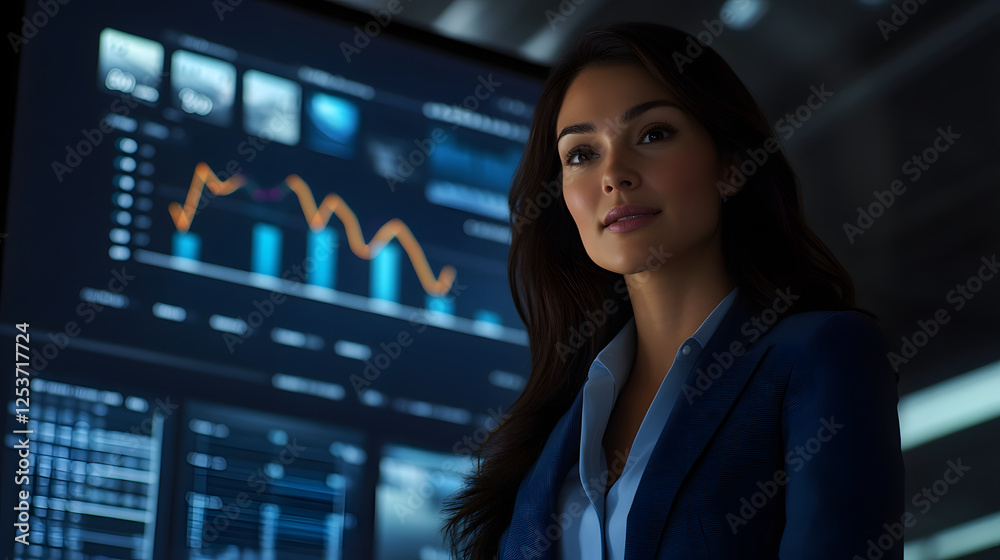Female businesswoman presenting data on a screen during a presentation in a conference room
Female businesswoman presenting data on a screen during a presentation in a conference room