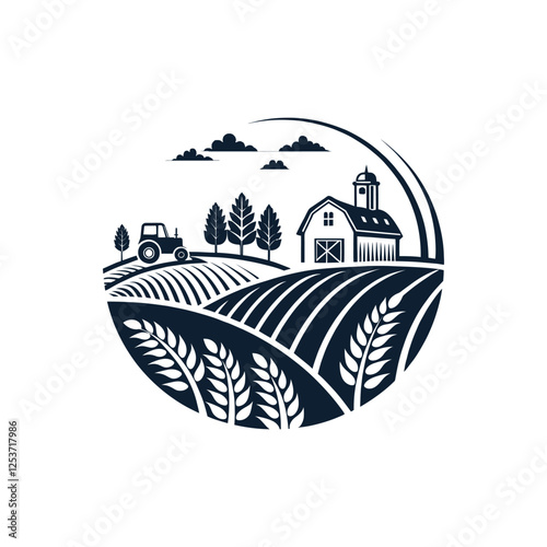 agriculture soil farm, crop field logo silhouette vector line art logo design