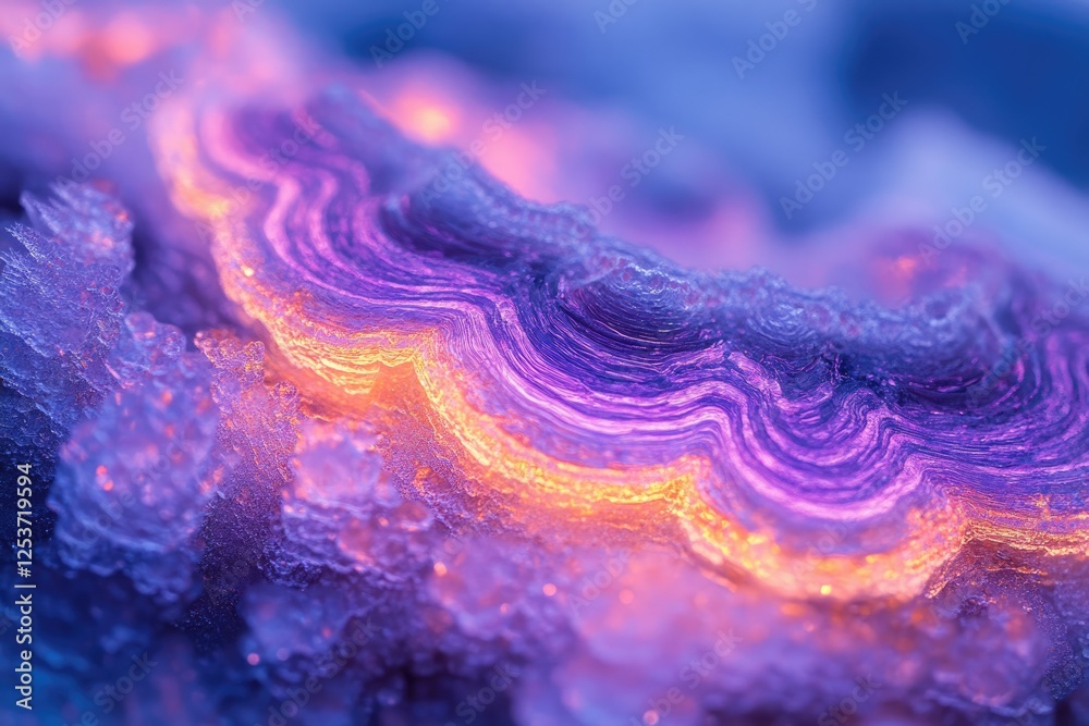 Abstract image of vibrant purple and orange ice formations, resembling a mystical landscape. Abstract image of vibrant purple and orange ice formations, resembling a mystical landscape.