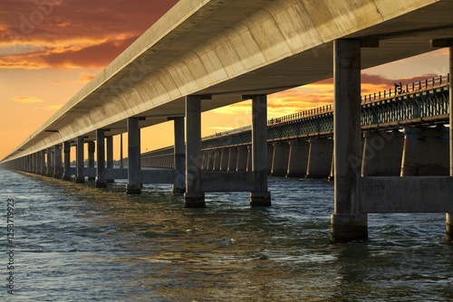 concrete bridge at sunset