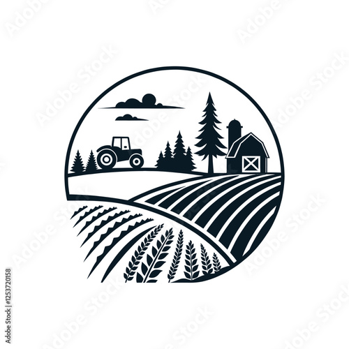 agriculture soil farm, crop field logo silhouette vector line art logo design