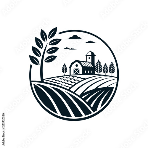 agriculture soil farm, crop field logo silhouette vector line art logo design