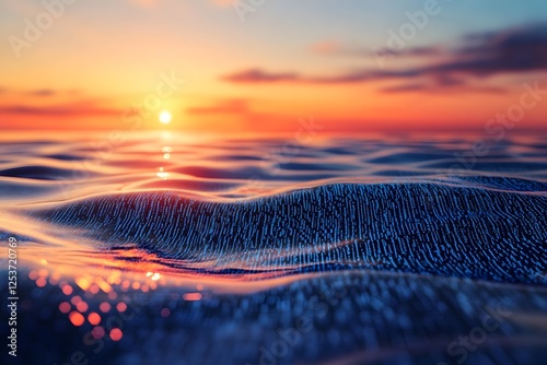 Digital Ocean Waves at Sunset