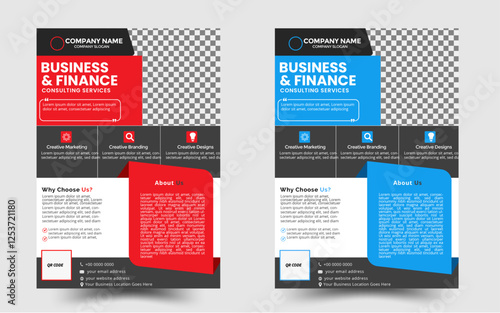 A bundle of 2 templates of different colors a4 flyer template, Corporate Business flyer template vector design, Flyer Template Geometric shape used for business poster layout, Company flyer, corporate